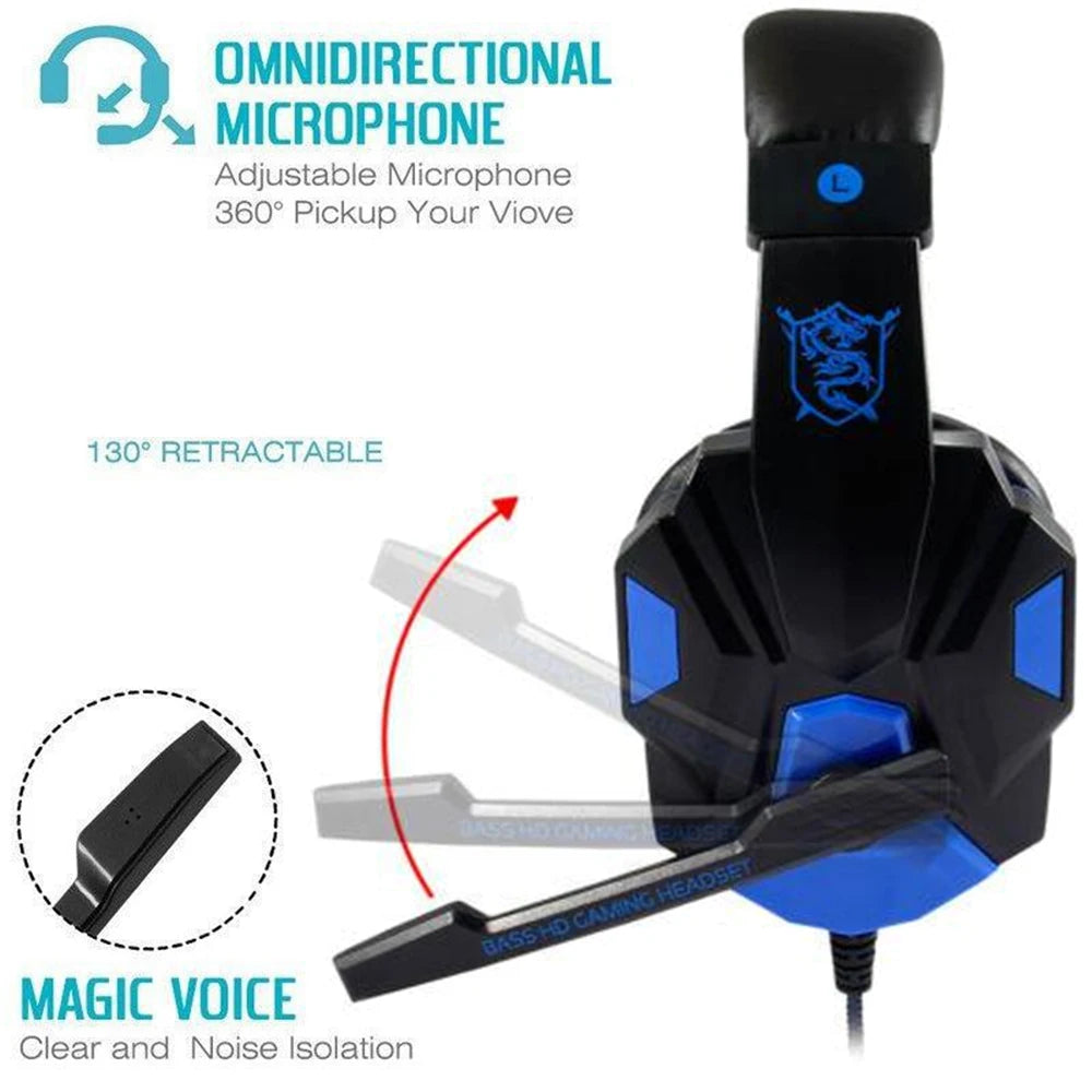 Gaming Headsets Over-Ear 3.5mm Wired Headphones Music Stereo Earphones With Adjustable Microphone For PS4 PS5 Laptop Computer PC